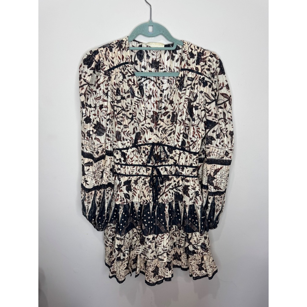 Ulla Johnson Nina Long Sleeve‎ Tiered Cotton Blend Mini Dress in Plumeria Sz 4